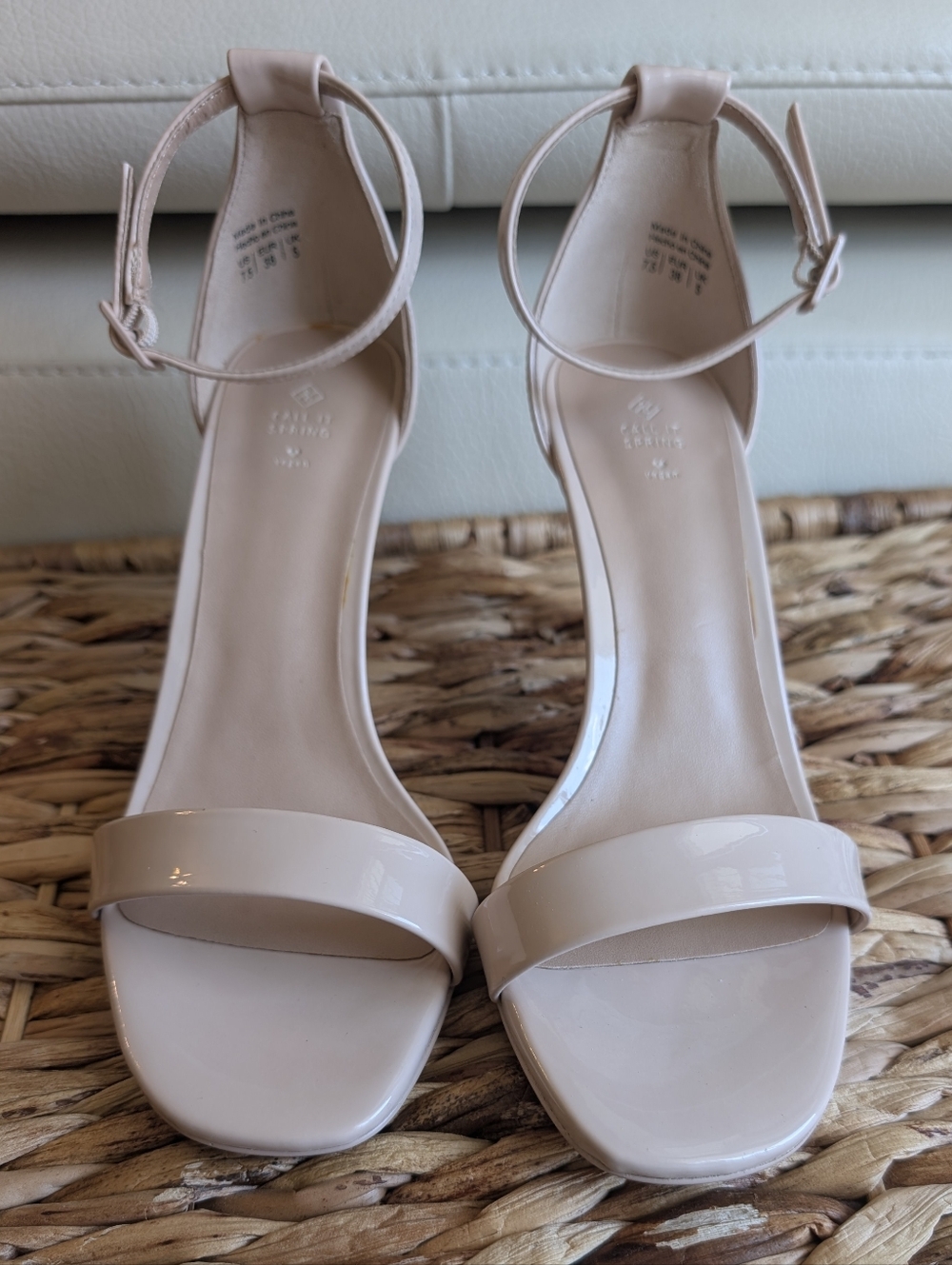 Ankle-Strap Patent Leather Sandals in Nude